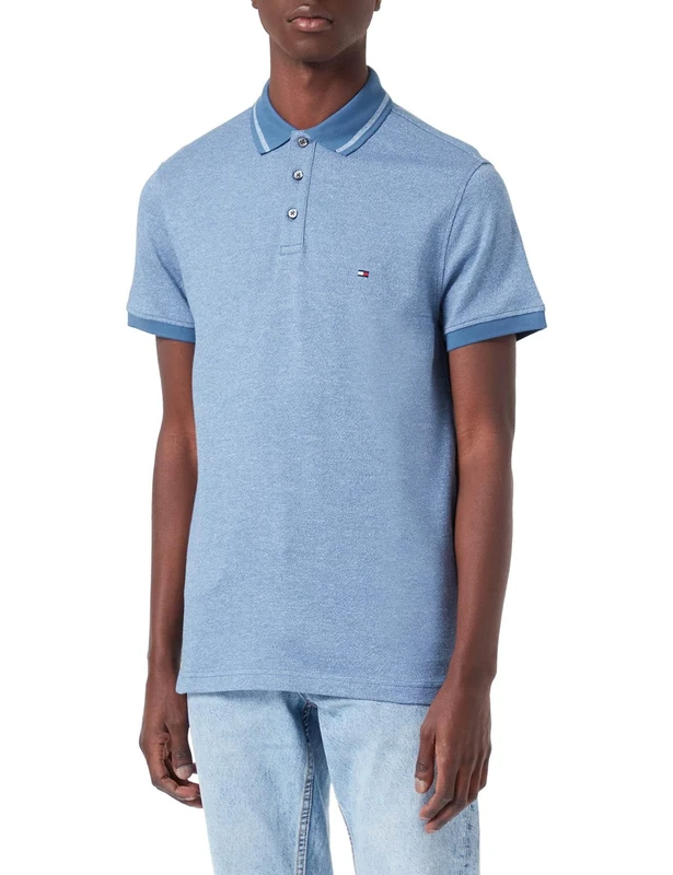 Tommy Hilfiger Men Pretwist Mouline Short-Sleeve Polo Shirt Slim Fit, Blue (Blue Coast/Weathered White Moulin), M