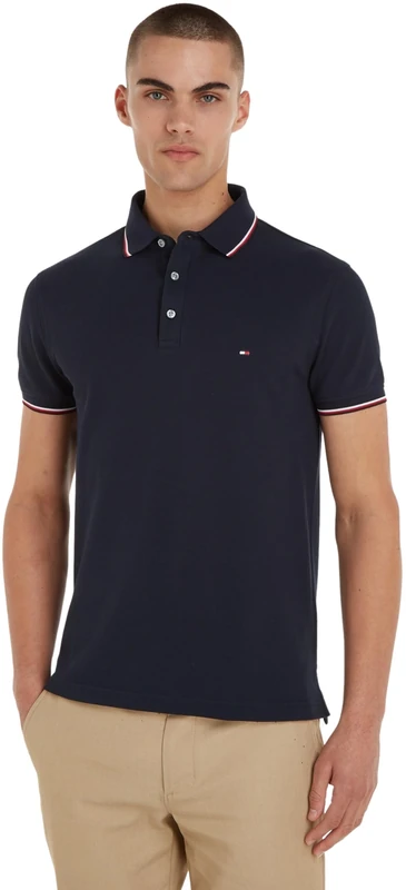 Tommy Hilfiger Men 1985 RWB Tipped Slim Polo Short-Sleeve Polo Shirt, Blue (Desert Sky), XS