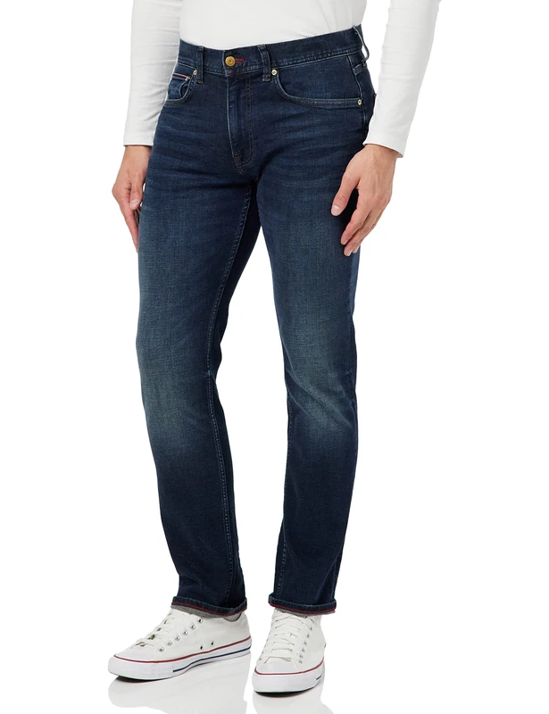 Tommy Hilfiger Men Straight Denton 2Yrs Worn Jeans Stretch, Blue (Two Years Worn), 28W / 32L