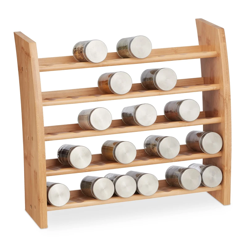 Relaxdays Spice Rack, 5 Shelves, Kitchen, H x W x D: 36 x 40,5 x 16 cm, Bamboo, Natural