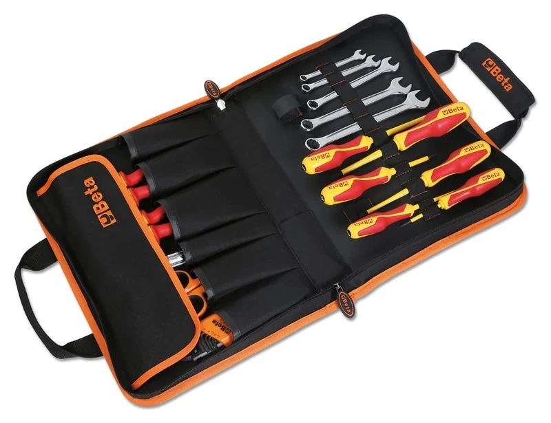 Beta - 2001/BZ24 MQ Folding case with assortment of 24 tools for electricians, double handle for better grip, Velcro band to attach the case to the trolley, 020010154