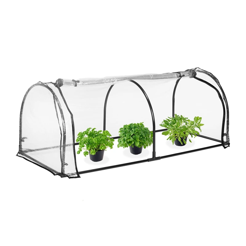 Relaxdays PVC Film Cold Frame, HWD: 71 x 189 x 78 cm, Large Door, Pointed Roof, Low Greenhouse, Transparent