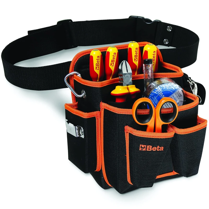 BETA - 2005PA/ET Nylon Tool Holder with Assortment of 8 Tools for Electrical Engineering, Impact Resistant Fabric, Adjustable Belt, Practical Tool Pockets and Hooks, 020050035