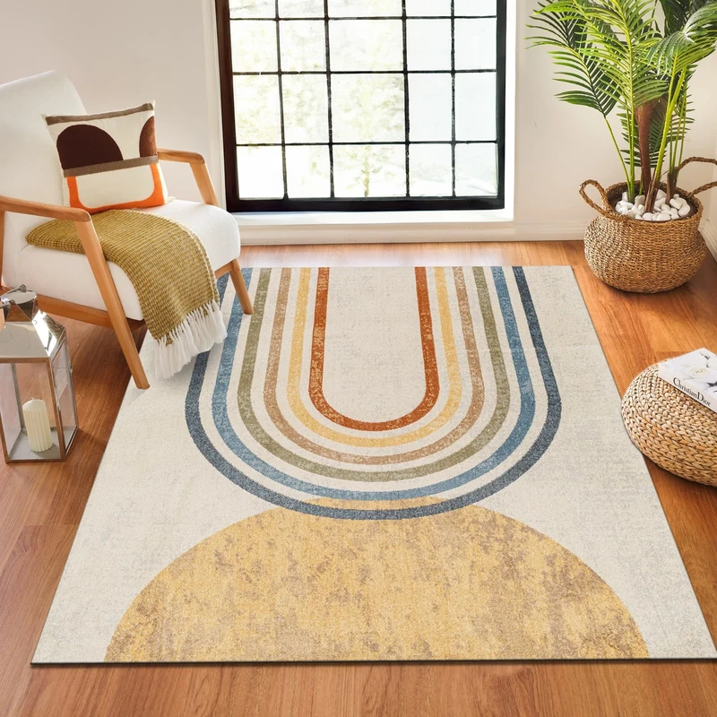 Livabliss Asuncion Machine Washable Rug - Modern Area Rugs Living Room, Large Rug 160x213 cm - Traditional Boho Style, Dining Room, Kitchen, Outdoor, Hallway - Ivory, Blue, Orange
