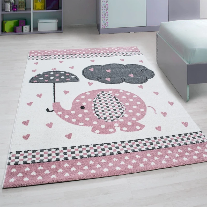 Giantore Children's Room Short Pile Rug Elephant Flat Pile
