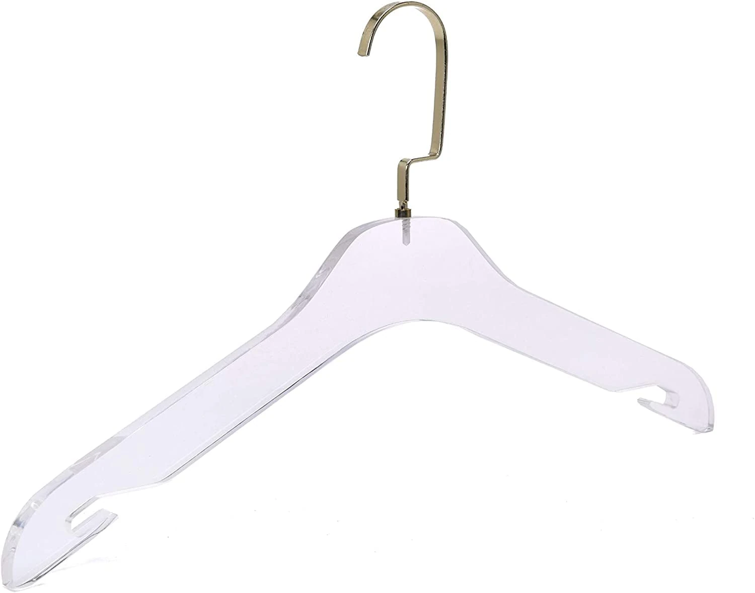 HomeCube USA 17" Clear Acrylic Heavy Duty Coat Hangers with Gold Hooks - Elegant Wedding Dress Hanger and Durable Closet Organizer