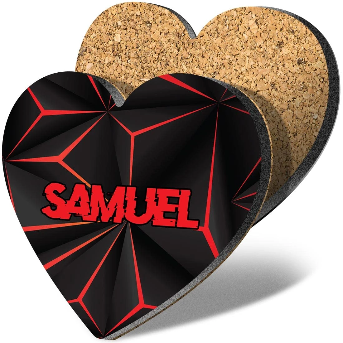 1 x Heart Coaster - Name Samuel Gamer Black Red Video Game Letter Lettering Initial Cork Backed MDF Glossy Tea Coffee Accessory #273600