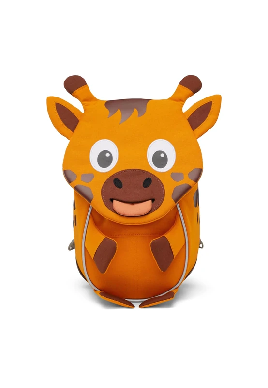 Affenzahn Little Friend Nursery Backpack for 1-3 Years Old Ergonomic Reflective Pull Tongue with Name Plate, Giraffe - Orange, standard size, Modern
