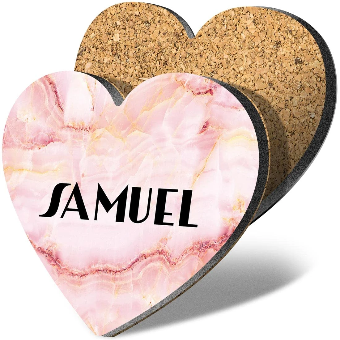 1 x Heart Coaster - Name Samuel Marble Stone Texture Letter Lettering Initial Cork Backed MDF Glossy Tea Coffee Accessory #276389