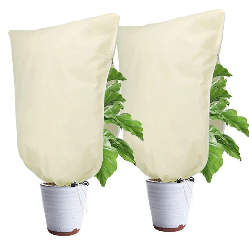 Verdenu 2 Pack 100x80cm Plant Covers for Winter, 90g/㎡ Plant Frost Protection Covers, Reusable Plants Fleece Frost Protection for Outdoor Plants with Zipper and Drawstrings