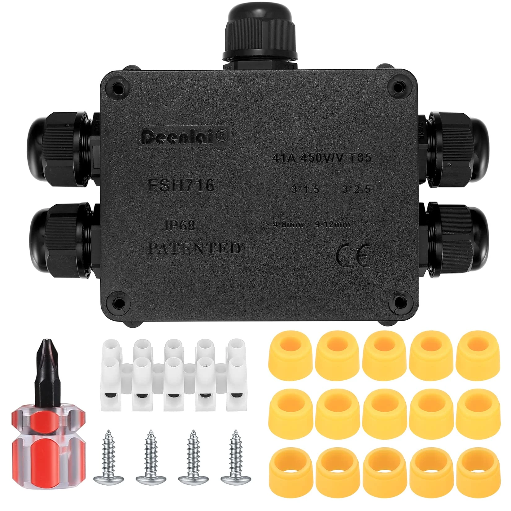 Jttxiu IP68 Waterproof Junction Box, 5-Way Outdoor Cable Connectors, Electrical External Wire Cable Junction Box, Lighting Coupler Cable Gland Box for Ø4mm-8mm and Ø9mm-12mm Cable