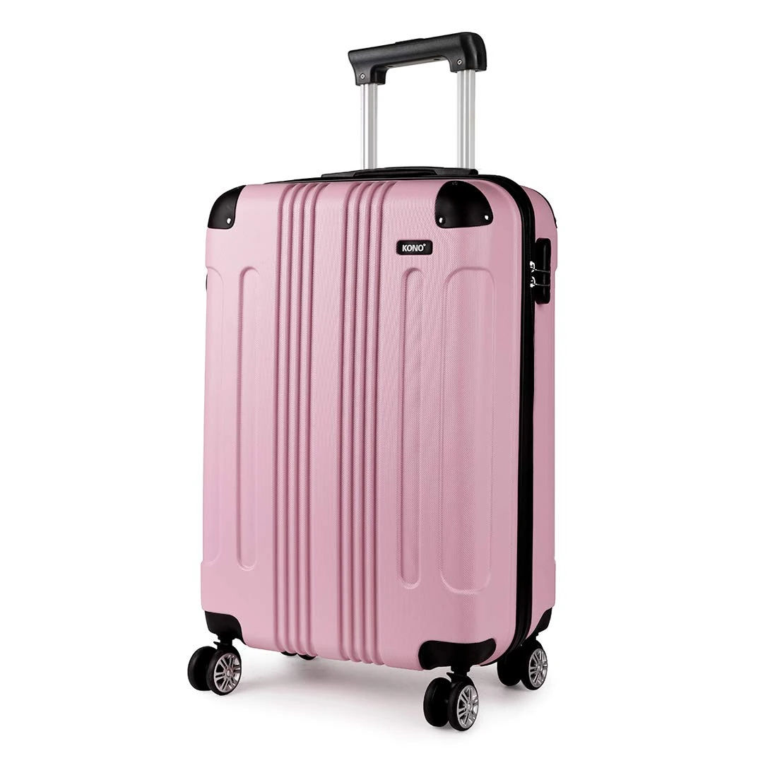 Kono Carry on Cabin Suitcase 55x35x20cm Lightweight Hard Shell ABS Hand Luggage with 4 Spinner Wheels (Pink)