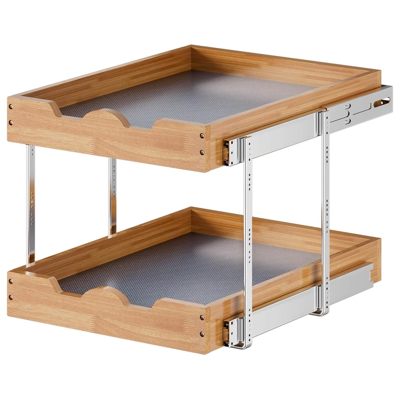 OCG 2 Tier Pull Out Cabinet Organizer (20"W x 21"D), Heavy-Duty Slide out Wood Drawer Shelf, Pull Out Drawer for Cabinets, Base Cabinet Organization for Kitchen, Pantry, Bathroom