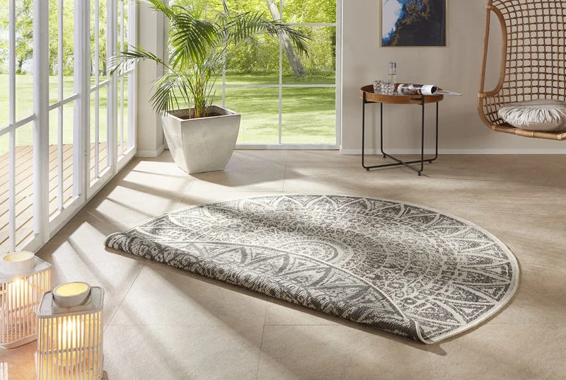 freundin Home Collection Lilja Flat Weave Indoor and Outdoor Reversible Rug Weatherproof Modern Mandala Design Rug for Balcony Patio Garden Conservatory Living Room Rug Waterproof Diameter 240 cm