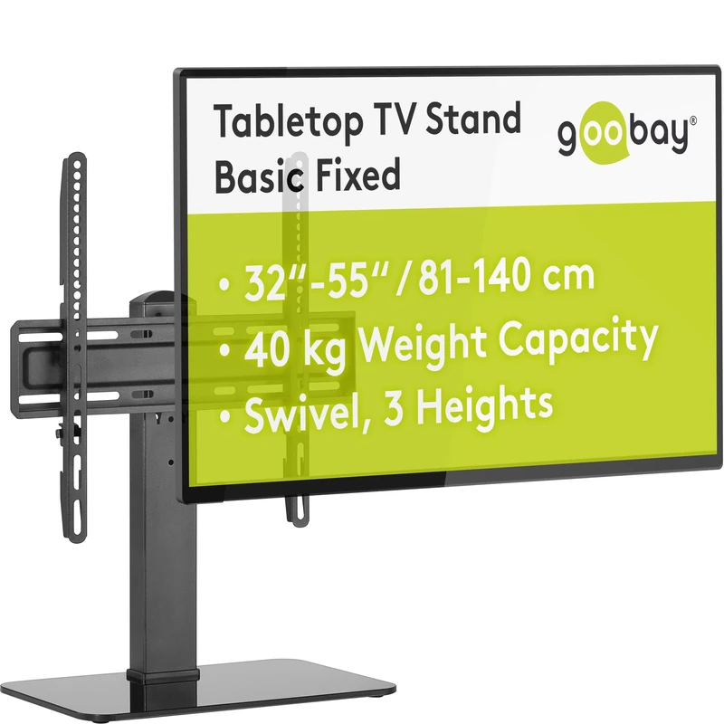 goobay TV Stand & Holder - for 32 to 55 Inch Flat Screen & Curved TVs & Monitors, 40 kg Load Capacity, 35° Swivel, 3 Level Height Adjustable Bracket, with Cable Management - 58524 Black