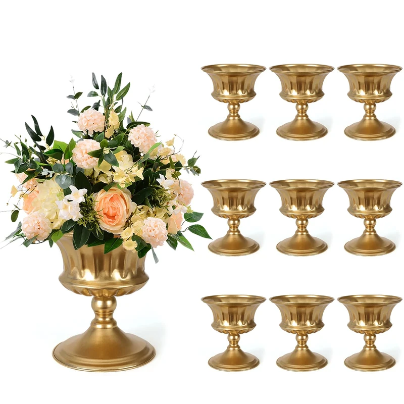 Gold Vases for Wedding Centerpieces, Set of 10 Metal Vase Small Table Centerpiece Flower Stands Wedding Arrangement for Wedding Reception Home Floral Decor Anniversary