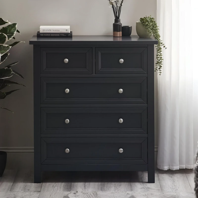 Julian Bowen Maine 3+2 Drawer Chest, Anthracite, Engineered Wood, One Size