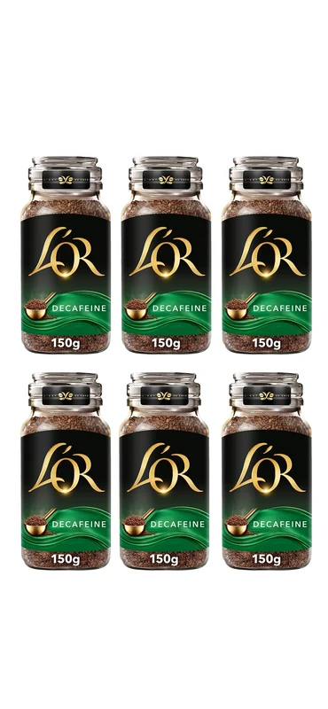 L'OR Decaf Instant Coffee 150g (Pack of 6 Jars, Total of 900g)
