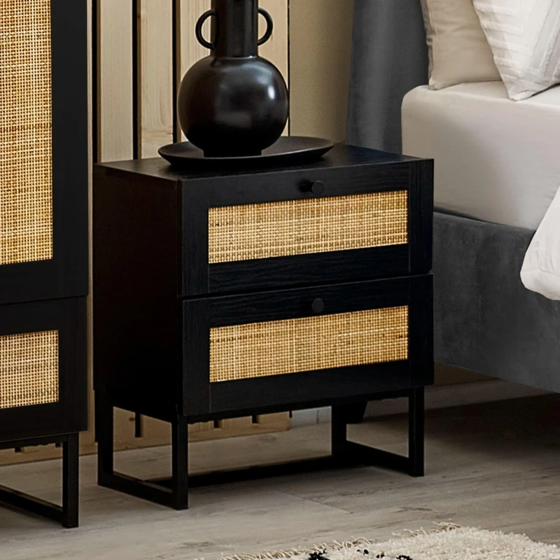 Julian Bowen Padstow 2 Drawer Bedside, Black, Engineered Wood, One Size