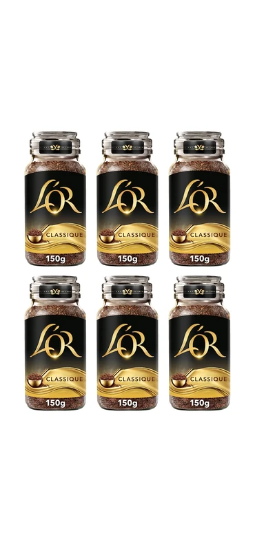 L'OR Classique Instant Coffee 150g (Pack of 6 Jars, Total of 900g) (Packing may Vary).