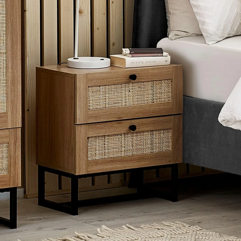 Julian Bowen Oak/Engineered Wood Padstow 2 Drawer Bedside Table