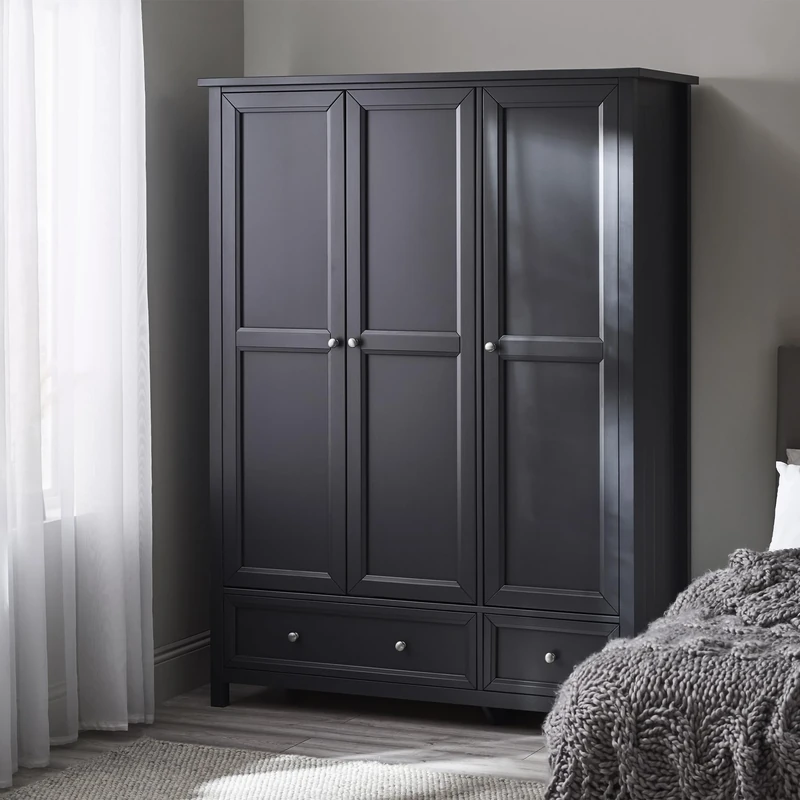Julian Bowen Maine 3 Door Combination Wardrobe - Anthracite Wardrobes