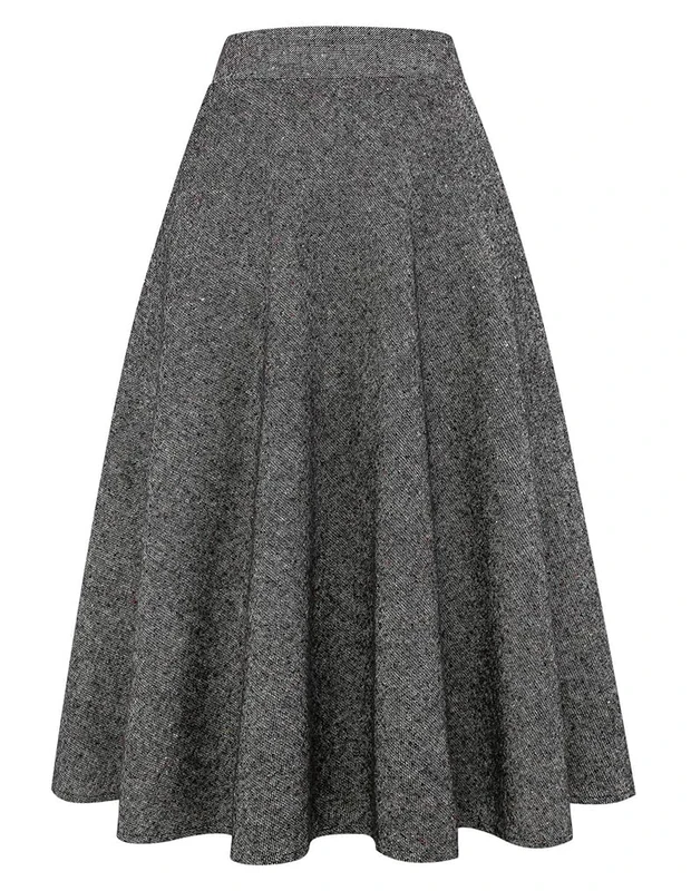 Long Plaid Wool Skirt for Womens Winter Fall Warm High Elastic Waist A line Flared Pleated Wool Tartan Skirts, Black, XXL