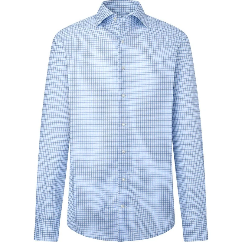 Hackett London Men's Twill Graph Check Shirt, White/Blue, 14.5