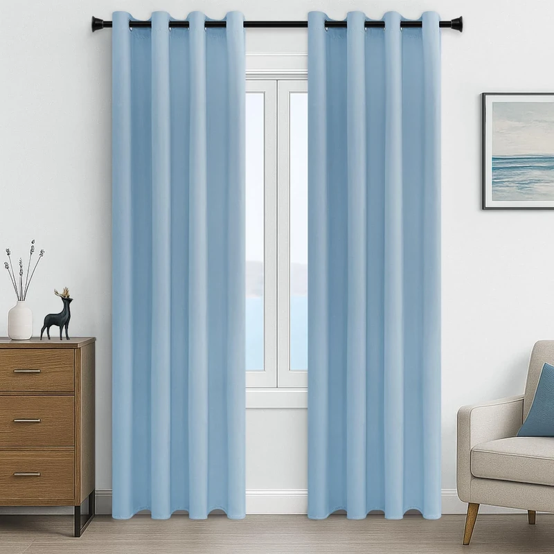 MRTREES Opaque, Thermal Curtains with Eyelets, Blackout Curtain, Short Modern Curtain, 240 x 140 cm (H x W), Light Blue, Set of 2 for Hotels, Offices, Living Room, Bedroom