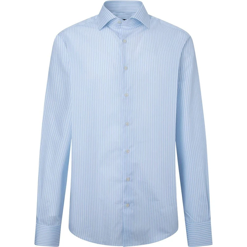 Hackett London Men's Twill FINE Stripe Shirt, White/Blue, 18