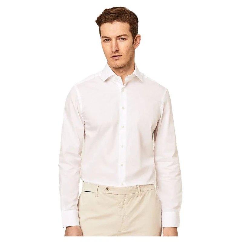 Hackett London Men's FINE Herringbone Shirt, White, 16
