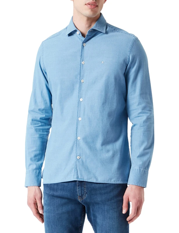Hackett London Men's Bleach Denim Shirt, Blue, L