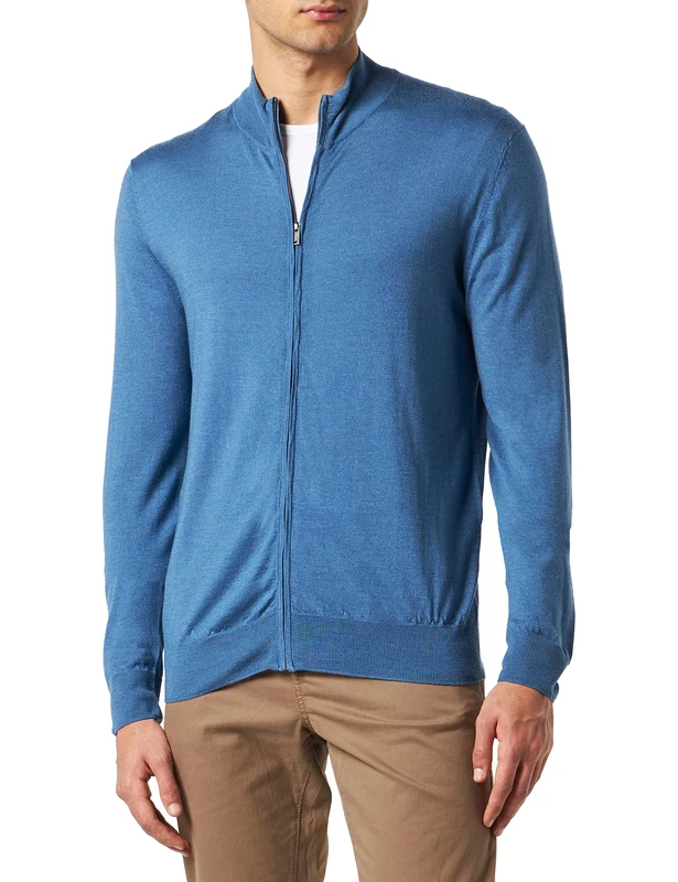 Hackett London Men's GMD Merino Silk FZIP Pullover Sweater, Chambray, 3XL