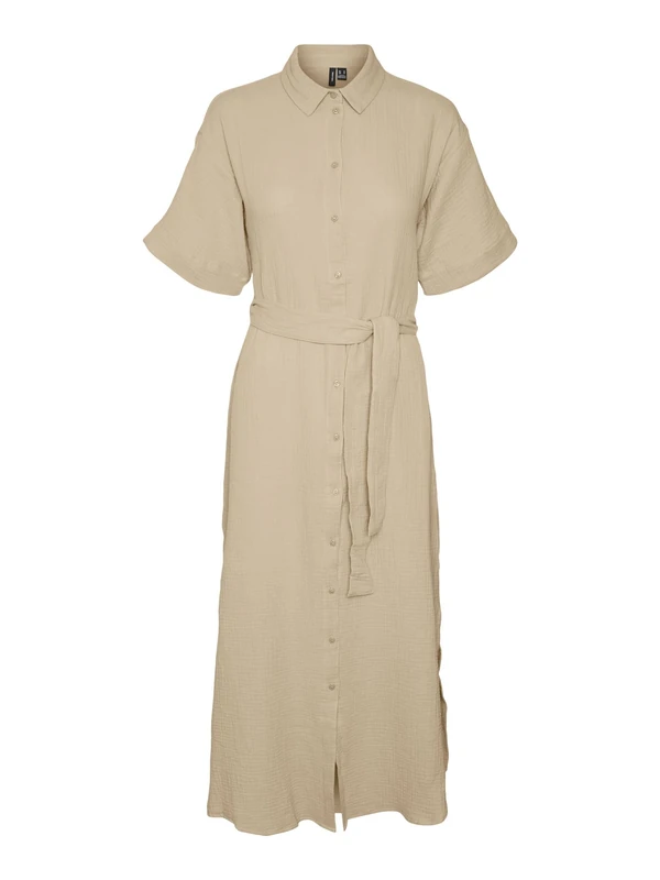 VERO Moda Women's VMNATALI NIA 2/4 Calf Shirt Dress WVN Dress, Irish Cream, L