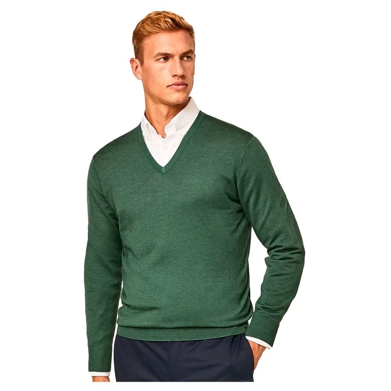 Hackett London Men's GMD Merino Silk V NCK Pullover Sweater, Grn Topiary, XS