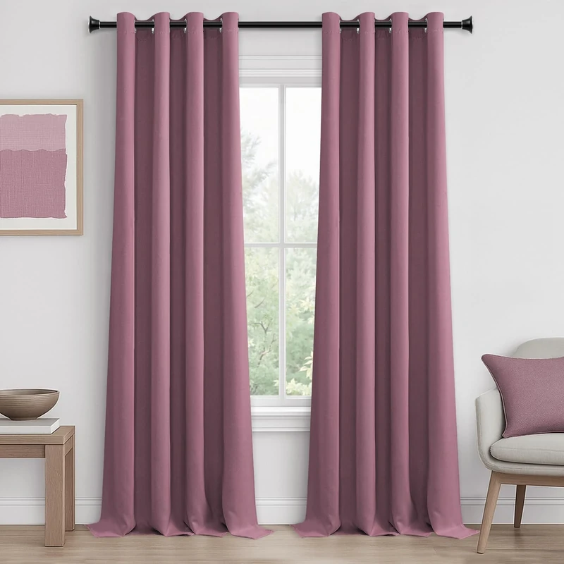 MRTREES Opaque Curtains, Thermal Curtains with Eyelets, Blackout Curtain, Eyelet Curtain, Short Modern Curtain, 260 x 140 cm (H x W), Dusky Pink, Set of 2 for Hotels, Offices, Living Room, Bedroom