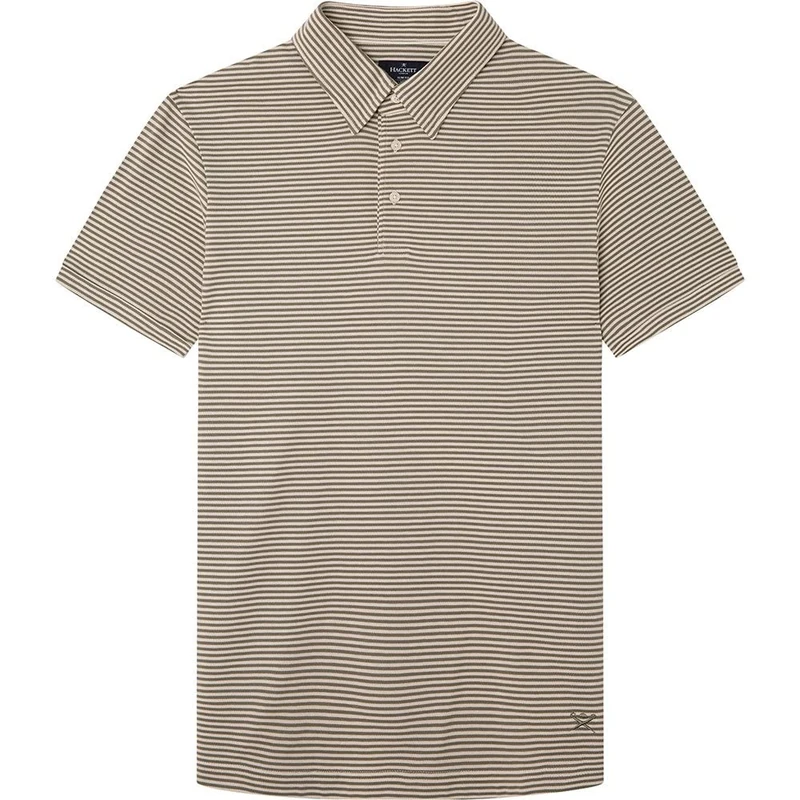 Hackett London Men's YD Stripe Polo SS Shirt, Khaki, M