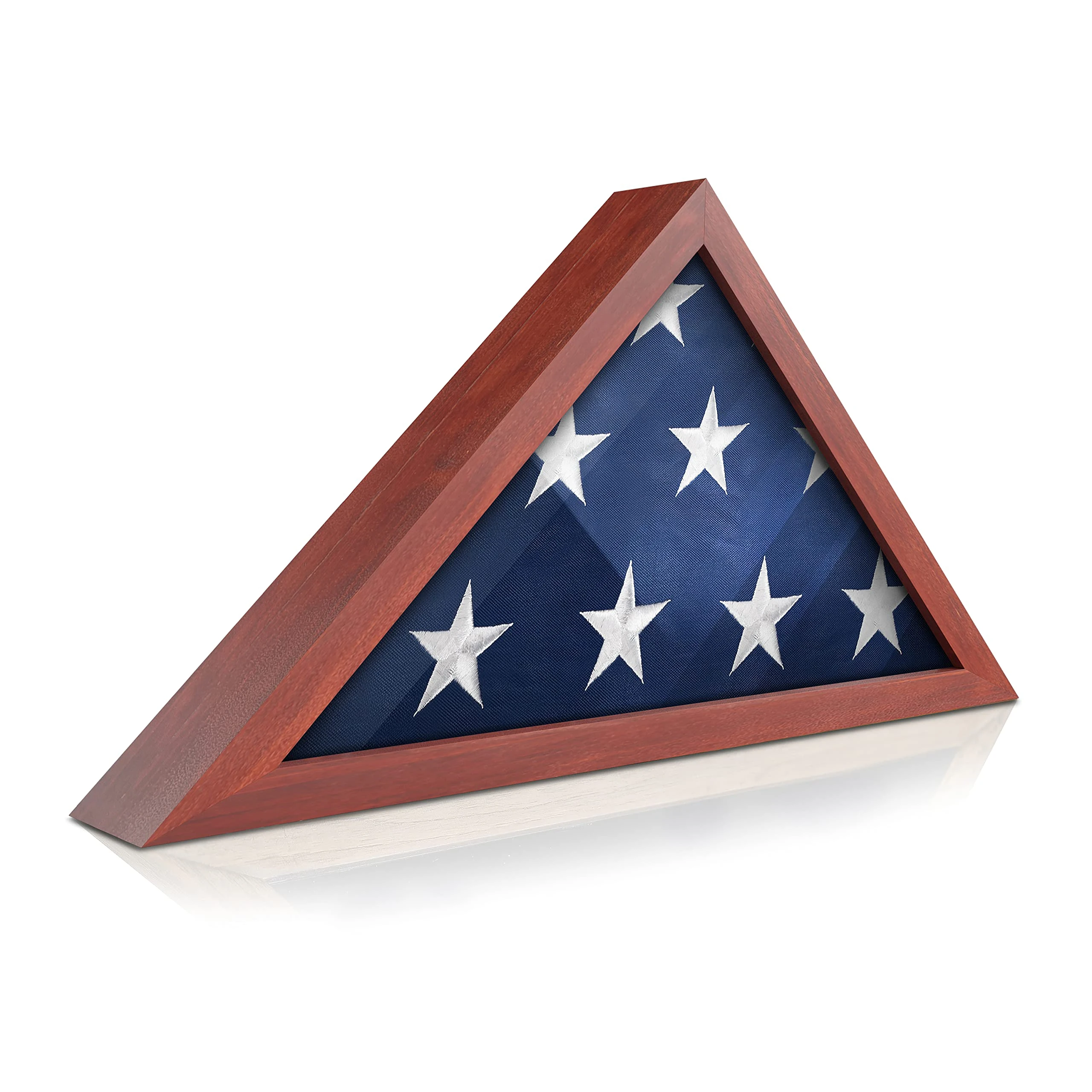 Rustic Flag Case - SOLID WOOD Military Flag Display Case for 9.5 x 5 American Veteran Burial Flag, Wall Mounted Burial Flag Frame - Flag Shadow Box to display folded flag (Cherry Finish)