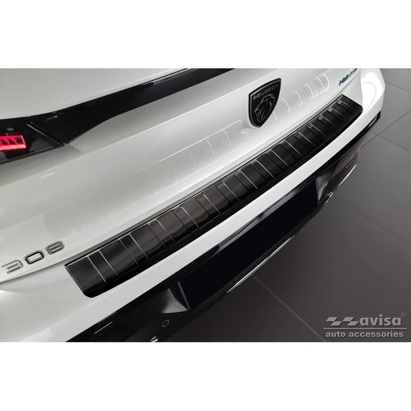 Avisa Black Stainless Steel Rear bumper protector compatible with Peugeot 308 III HB 2021- 'Ribs'
