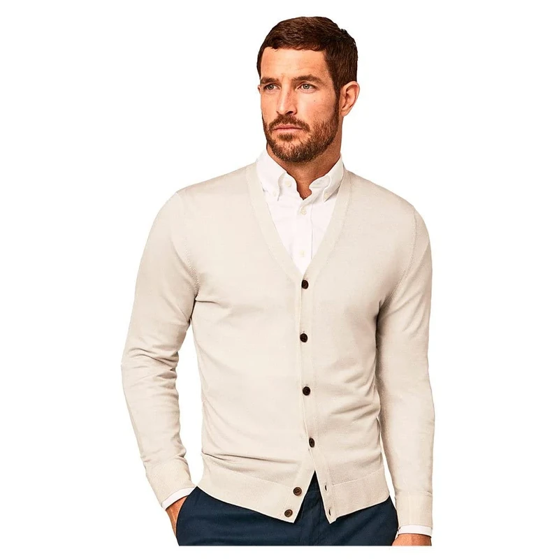 Hackett London Men's GMD Merino Silk Cardi Cardigan Sweater, Stone, 3XL