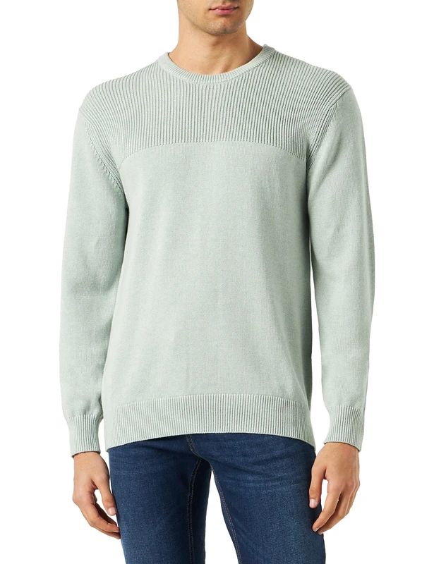 Hackett London Men's Cotton Rib Detail CRW Pullover Sweater, Dusty Green, XL
