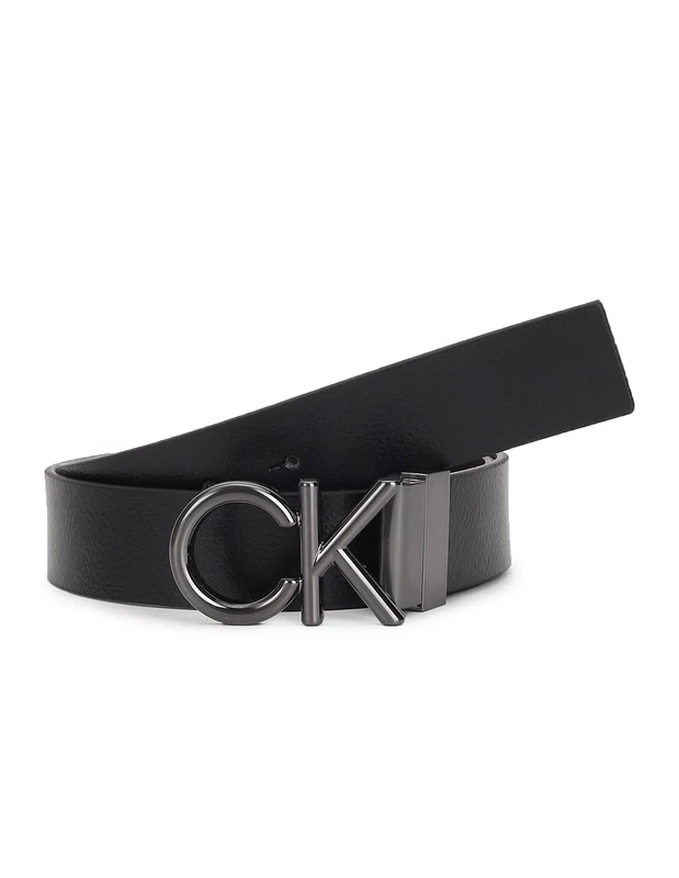 Calvin Klein Men's Ck Metal Buckle 3.5cm Leather Belt, Black (Ck Black/Dk Brown), 35,4 inches
