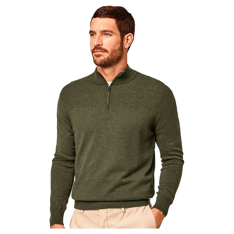 Hackett London Men's Rib Detail HZIP Pullover Sweater, Grn Topiary, 3XL