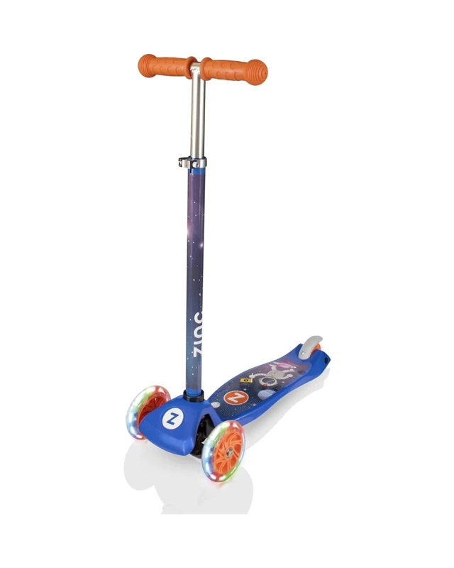 Zinc Explorer Kids Scooter for Ages 3+ – Three Wheeled Boys & Girls Scooter with LED Light Up Wheels, Adjustable Handlebar, Lean ‘n’ Steer Controls, Rear Brake, Soft Rubber Grips, Spaceman