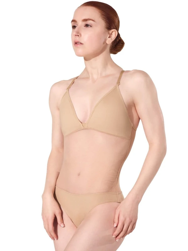 Capezio Plunge Neck Mesh Midriff Leotard, Nude, 1X