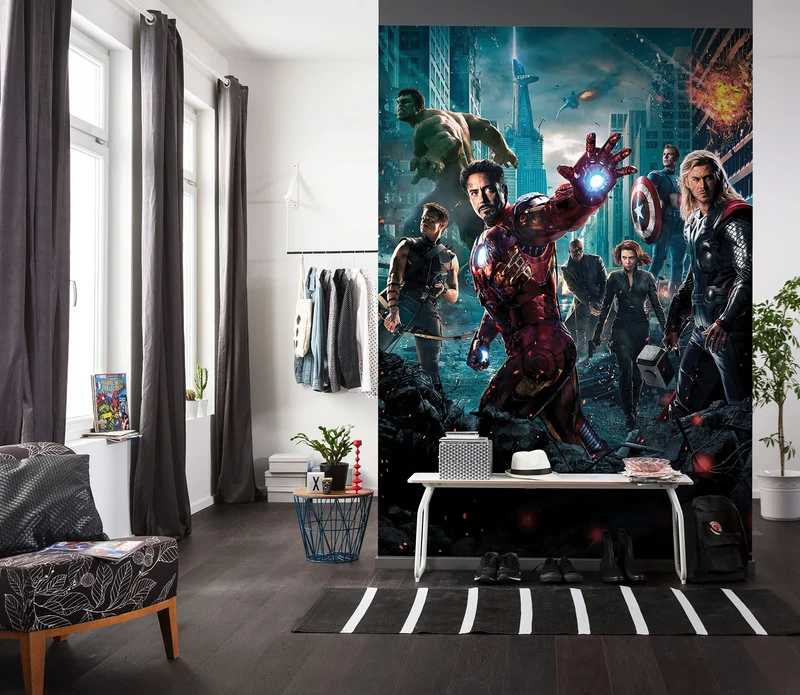 Komar Marvel Photo Wallpaper Avengers Movie Poster - Size 184 x 254 cm, 4 Pieces, Colourful - Wallpaper, Children's Room, Teenager's Room, Tony Shark