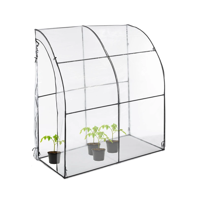 Relaxdays Walk-In PVC Film Cold Frame, HWD: 215 x 200 x 100 cm, Door, Pointed Roof, Greenhouse, Transparent/Black