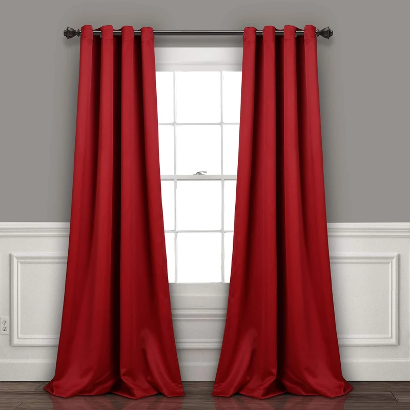 Lush Decor Insulated Grommet Blackout Linen Window Curtain Panel (Single Panel), 108" L x 52" W, Red