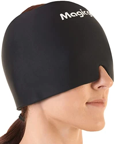 Magic Gel Migraine Ice Head Wrap | Real Migraine & Headache Relief | The Original Headache Cap | Cold, Comfortable, Dark & Cool; Endorsed by Physicians, Loved by Thousands (Black)