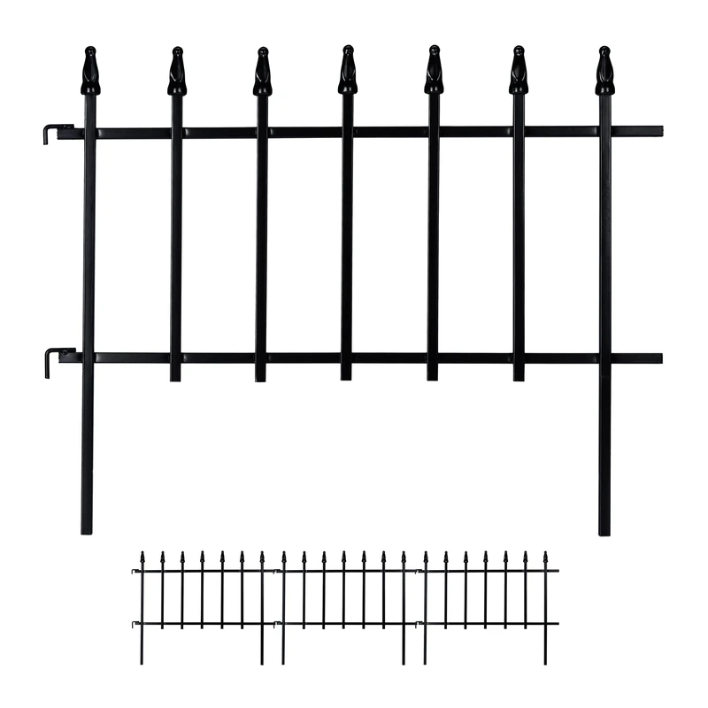 Relaxdays Flower Bed Fence, Garden, 4 Piece Set, HxW: 45.5 x 226 cm, Gothic Decoration, Iron, Ground Spikes, Leaf, Black